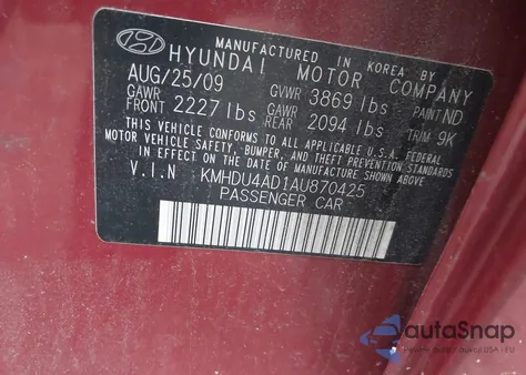 2010 Hyundai Elantra Gls z USA, uszkodzony, nr VIN KMHDU4AD1AU870425